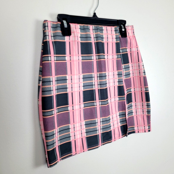 Fashion Nova Womens Medium Pink Gray Plaid Mini Skirt Y2K Clueless Preppy - Picture 1 of 5